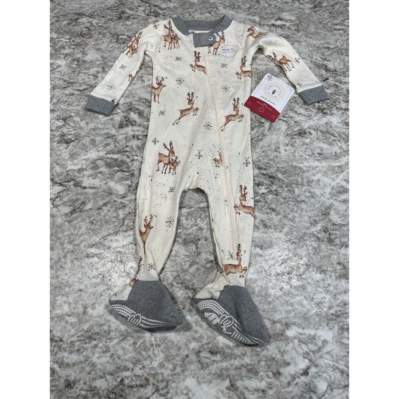 🐝 Burt's Bees Baby Unisex Pajamas, 100% Organic Size 3-6 Months Deer Design🆕 - Picture 1 of 3